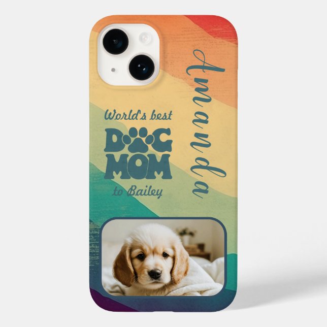 Dog Mum Retro Groovy Personalised Photo Case-Mate iPhone Case (Back)
