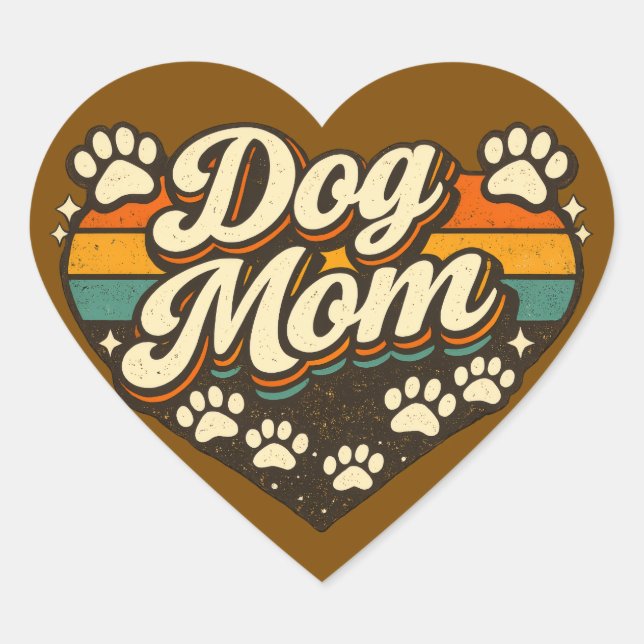 Dog Mum Retro Heart Sticker (Front)