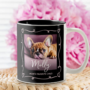 Dog Mum’s Favourite Child Photo Heart Doodles Blac Two-Tone Coffee Mug