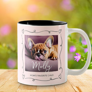 Dog Mum’s Favourite Child Photo Heart Doodles Pink Two-Tone Coffee Mug