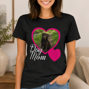 Dog Mum Script Pink Heart Photo Black T-Shirt
