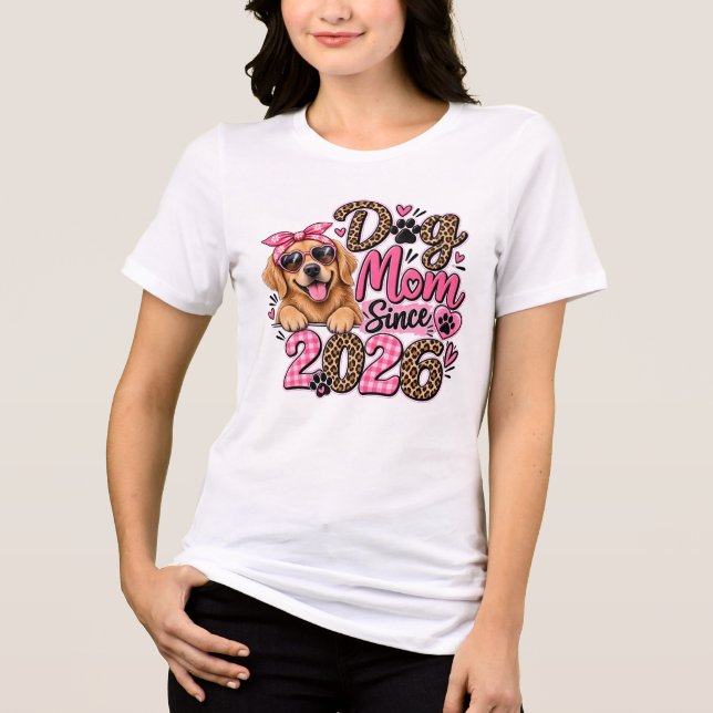 Dog Mum Since 2026 | Pink Leopard Tri-Blend Shirt (Front)