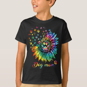 Dog Mum Spiral Dog Paws Prints Tie Dye, Hippie Dog T-Shirt