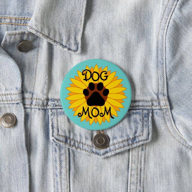 Dog Mum Sunflower Paw Print Button All Sizes (In Situ)
