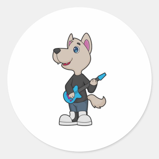 Dog Musician Guitar Music Classic Round Sticker (Front)