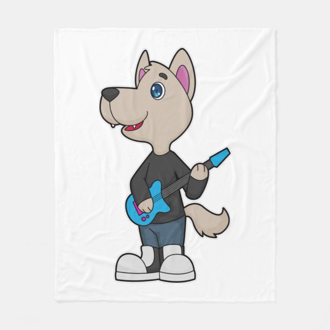 Dog Musician Guitar Music Fleece Blanket (Front)