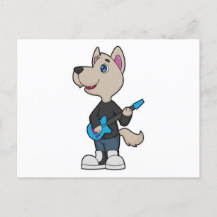 Dog Musician Guitar Music Postcard