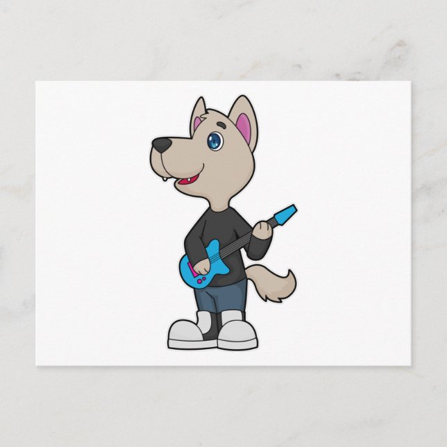 Dog Musician Guitar Music Postcard (Front)