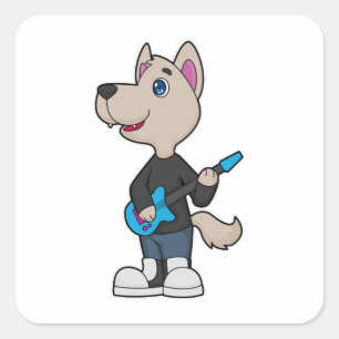 Dog Musician Guitar Music Square Sticker