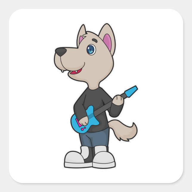 Dog Musician Guitar Music Square Sticker (Front)