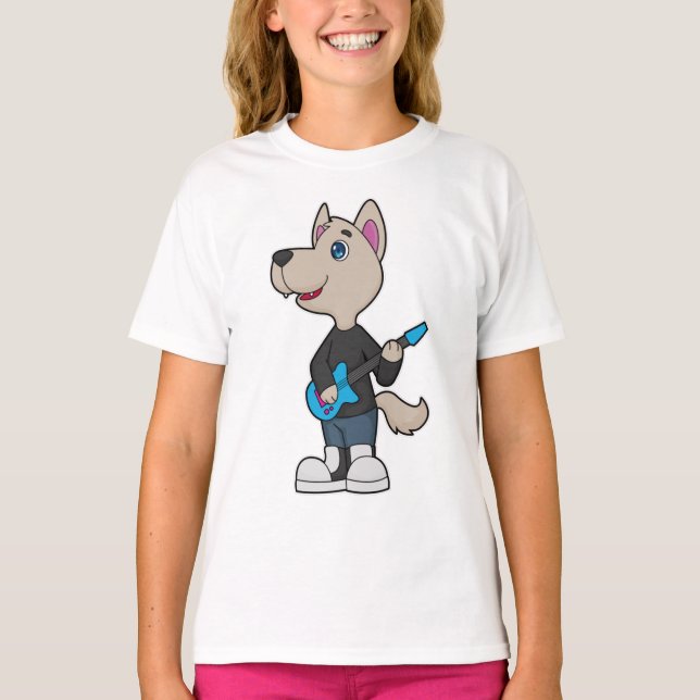 Dog Musician Guitar Music T-Shirt (Front)
