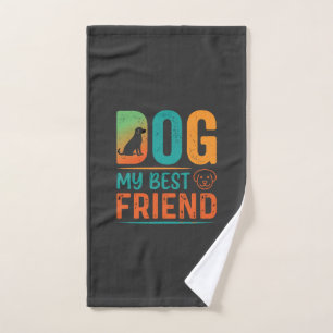 Dog My Best Friend Retro Design Hand Towel