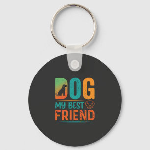 Dog My Best Friend Retro Design Key Ring