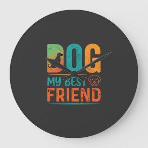 Dog My Best Friend Retro Design Large Clock