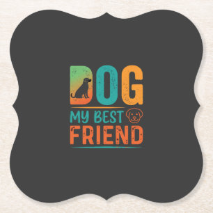 Dog My Best Friend Retro Design Paper Coaster