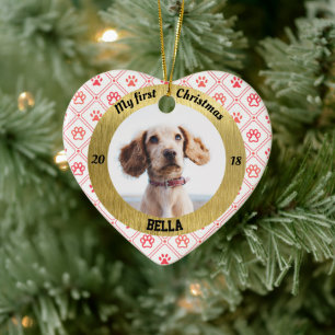 Dog My First Christmas Puppy Photo Name Heart Ceramic Tree Decoration