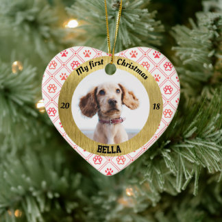 Dog My First Christmas Puppy Photo Name Heart Ceramic Tree Decoration