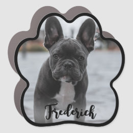 Dog Name Black Script Paw Print Photo  Car Magnet
