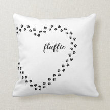 Dog name love pillow, pawprints heart pet