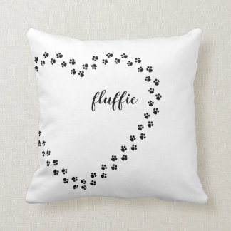 Dog name love pillow, pawprints heart pet cushion