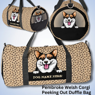 Dog Name or Your Name, Pembroke Welsh Corgi + Paws Duffle Bag