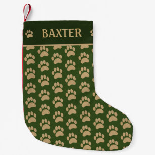 Dog Name Paw Print Green Small Christmas Stocking