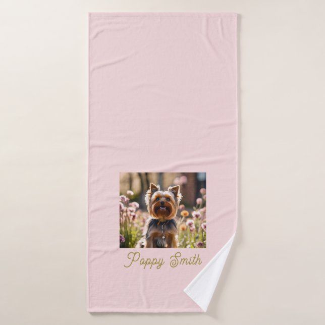 Dog Name Photo Blush Pet Bath Towel (Bath Towel)