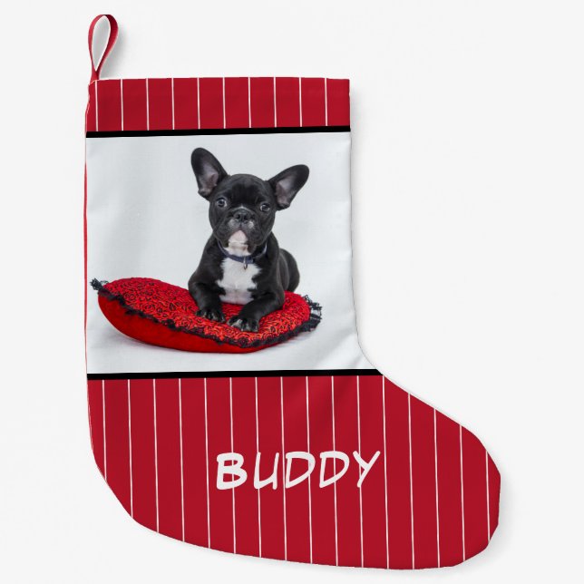 Dog Name Photo Personalised Bulldog Puppy Small Christmas Stocking (Front)