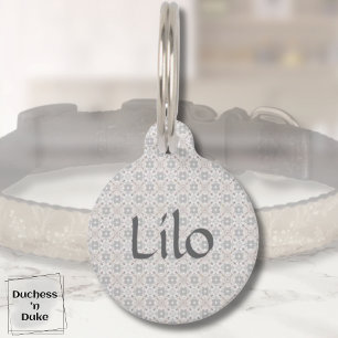 Dog Name Tag - Gray Spanish Tile Personalized