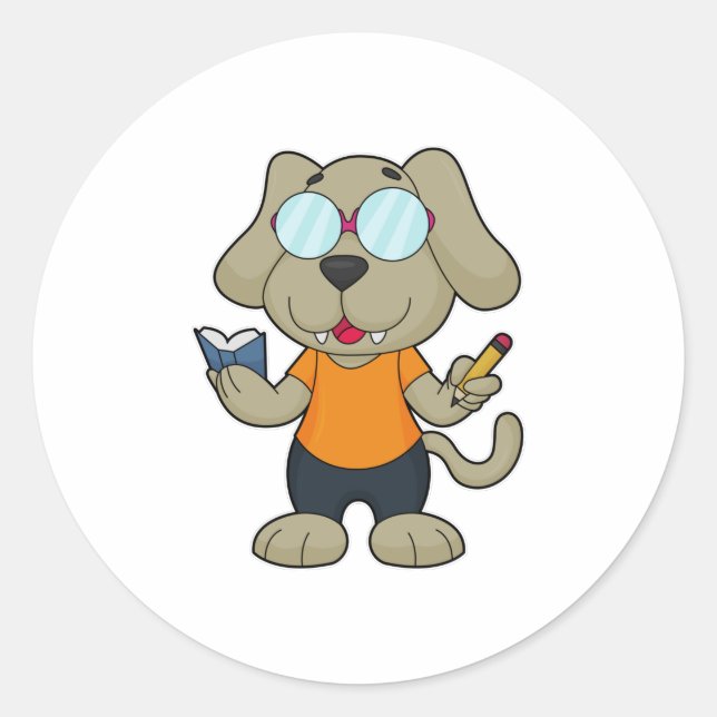Dog Nerd Book Glasses Classic Round Sticker (Front)