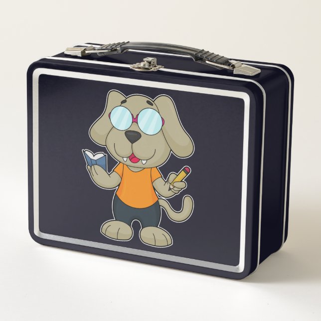 Dog Nerd Book Glasses Metal Lunch Box (Front)