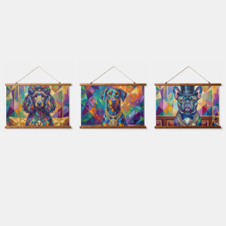 Dog Nobility Pop Art Trio: Doberman, Poodle & Bull Hanging Tapestry