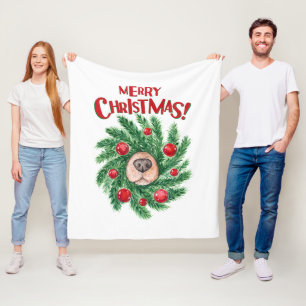 Dog Nose Merry Christmas Wreath Fleece Blanket