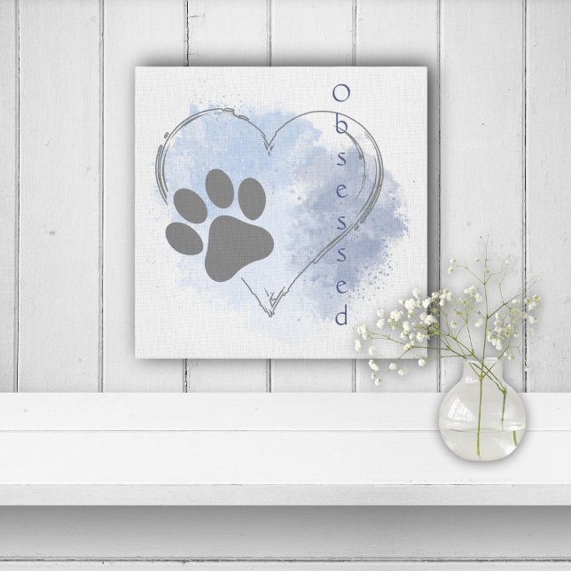 Dog Obsessed Heart Blue Watercolor Canvas Wall Art (Creator Uploaded)