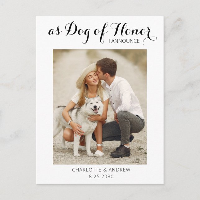 Dog of Honour Just Married We Eloped Dog Wedding Announcement Postcard (Front)