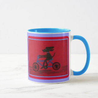 dog on a bike ringer mug