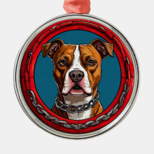 Dog on a blue background with chains metal tree decoration