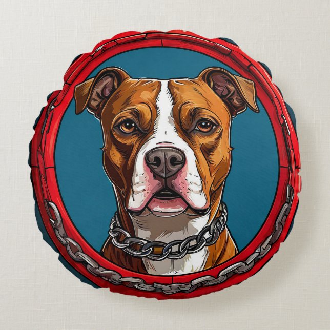 Dog on a blue background with chains round cushion (Front)