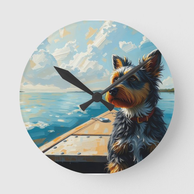 Dog on a boat round clock (Front)