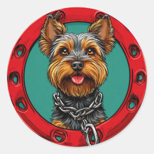 Dog on a green background classic round sticker