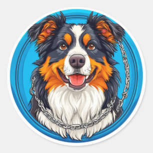 Dog on a green background classic round sticker