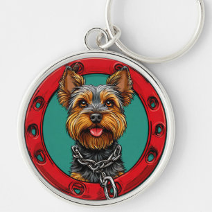 Dog on a green background key ring