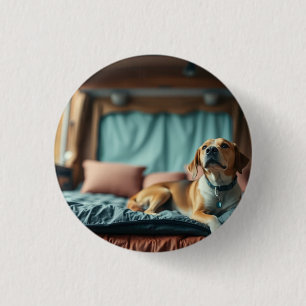 Dog on Bed 3 Cm Round Badge
