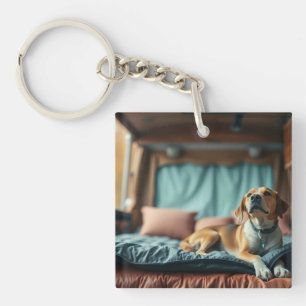 Dog on Bed Key Ring