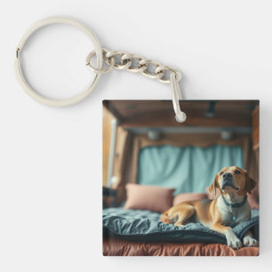 Dog on Bed Key Ring