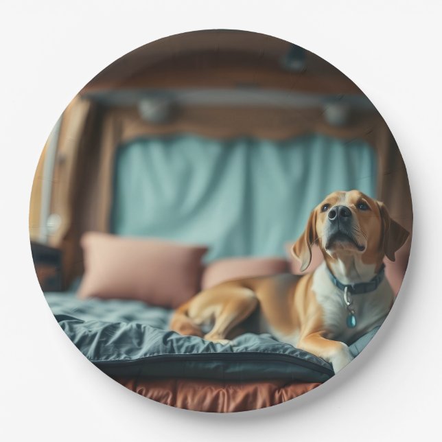 Dog on Bed Paper Plate (Front)