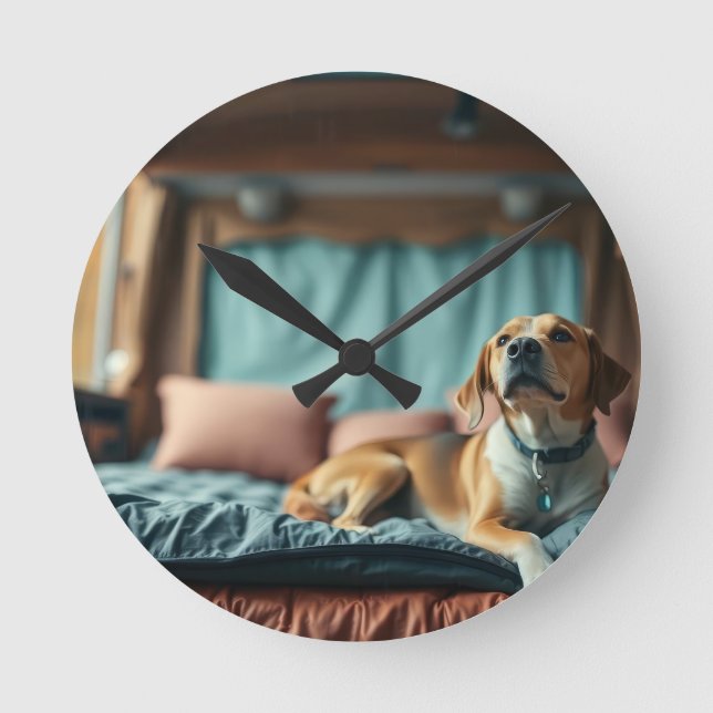 Dog on Bed Round Clock (Front)