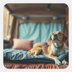 Dog on Bed Square Sticker