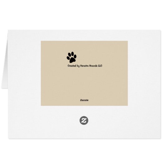 Dog on blank note card with paw prints