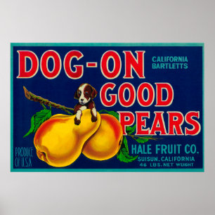 Dog On Good Pears Pear Crate LabelSuisun, CA Poster